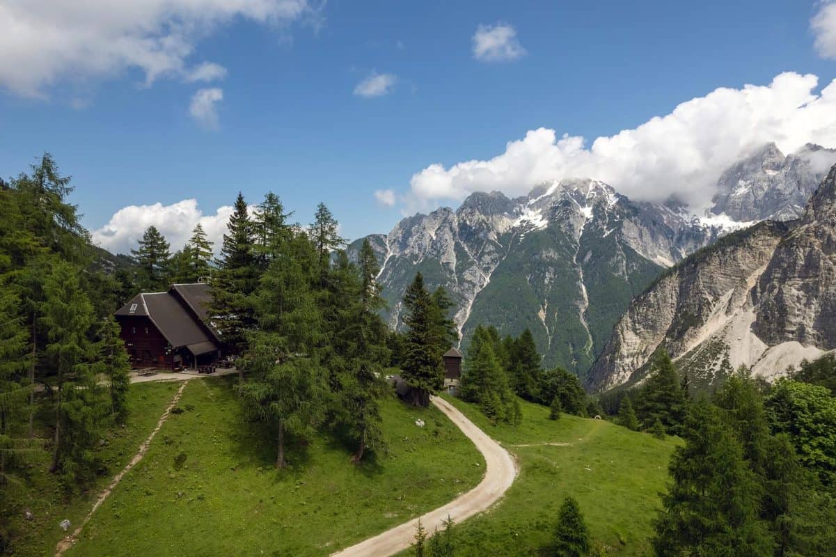 Erjavceva mountain hut at Vrsic pass in summer